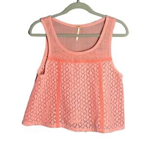 Free People Pink Lace and Mesh Cropped Tank Size Medium